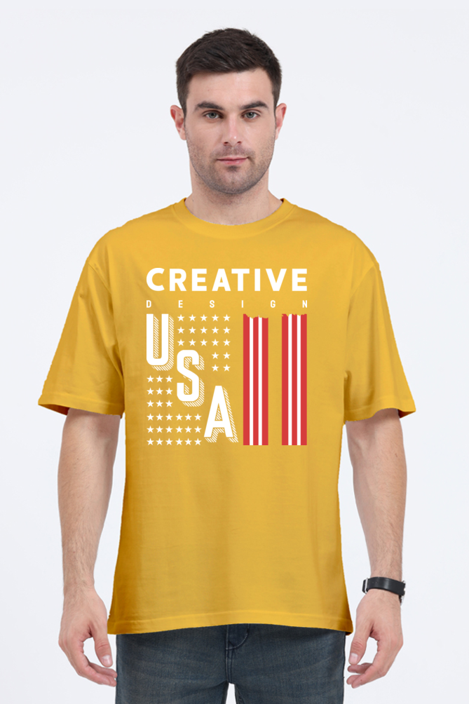 Creative Design Men’s Oversized Cotton T-Shirt with USA Print