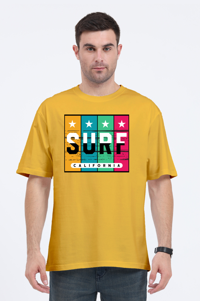 Surf California Men’s Oversized Cotton T-Shirt with Rainbow Print