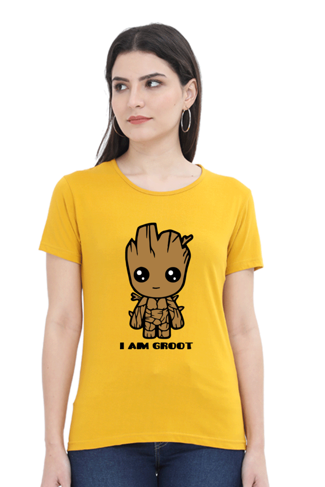 Groot Print Cotton Regular Fit T-Shirt for Women - I am Groot