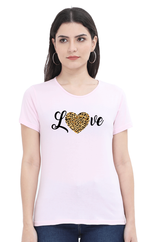 Love Leopard Heart Print Cotton Regular Fit T-Shirt for Women