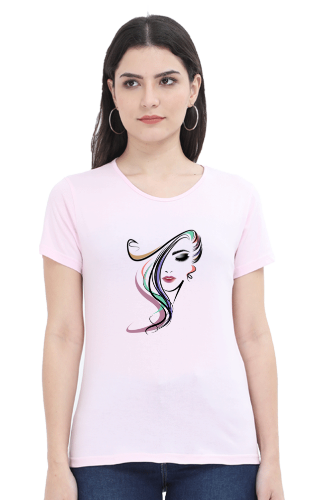 Abstract Feminine Face Print Cotton Half Sleeved T-Shirt for Women