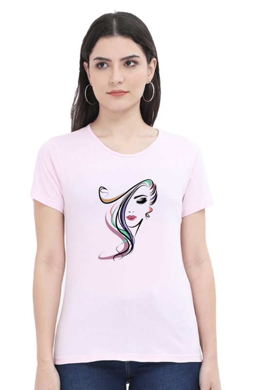 Abstract Feminine Face Print Cotton Half Sleeved T-Shirt for Women