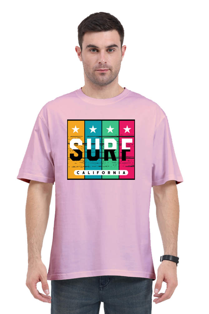 Surf California Men’s Oversized Cotton T-Shirt with Rainbow Print