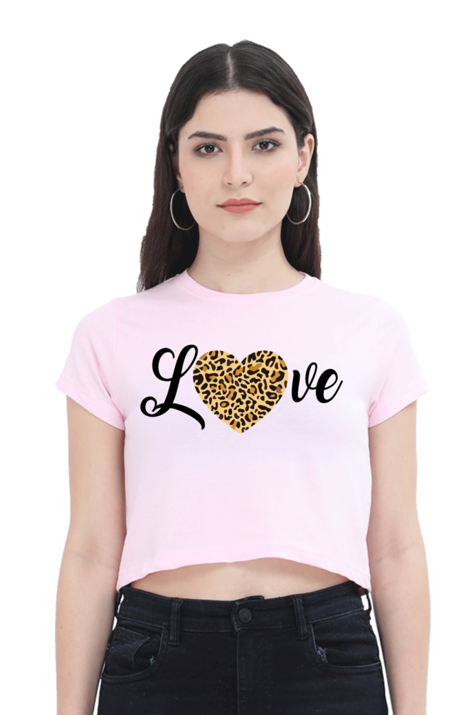 Love Leopard Heart Print Cotton Crop Top for Women