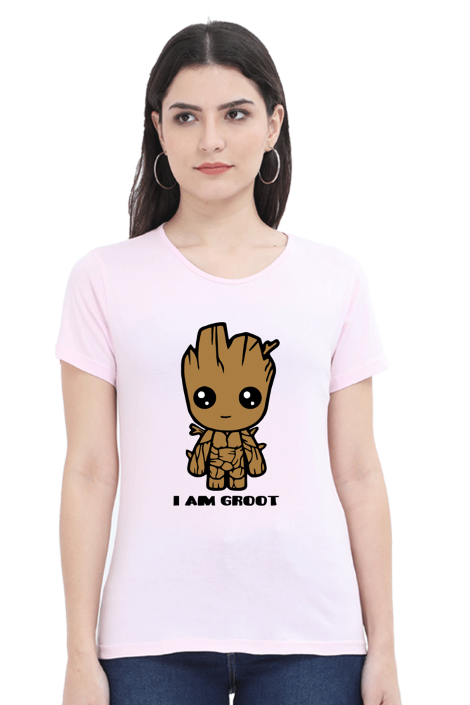 Groot Print Cotton Regular Fit T-Shirt for Women - I am Groot