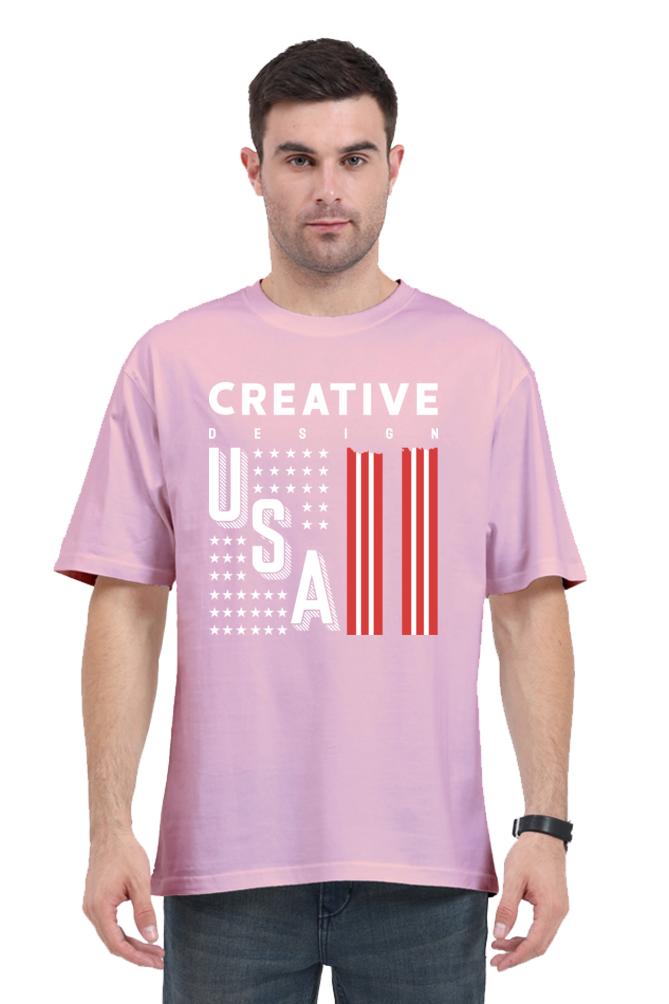 Creative Design Men’s Oversized Cotton T-Shirt with USA Print