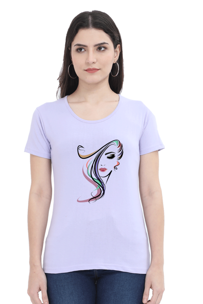 Abstract Feminine Face Print Cotton Half Sleeved T-Shirt for Women