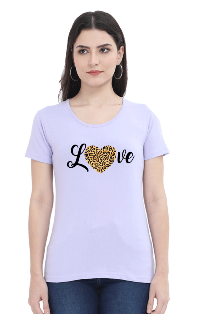 Love Leopard Heart Print Cotton Regular Fit T-Shirt for Women