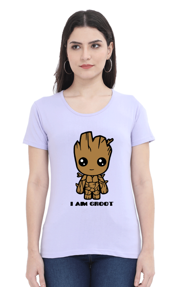 Groot Print Cotton Regular Fit T-Shirt for Women - I am Groot