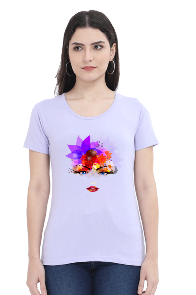 Colorful Feminine Face Print Cotton T-Shirt for Women