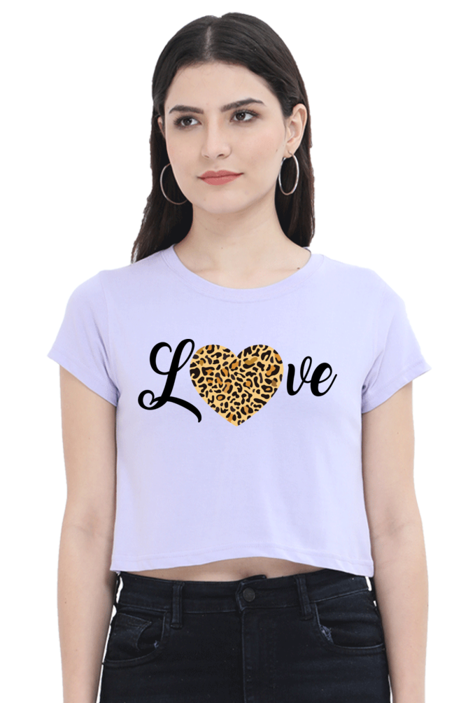 Love Leopard Heart Print Cotton Crop Top for Women