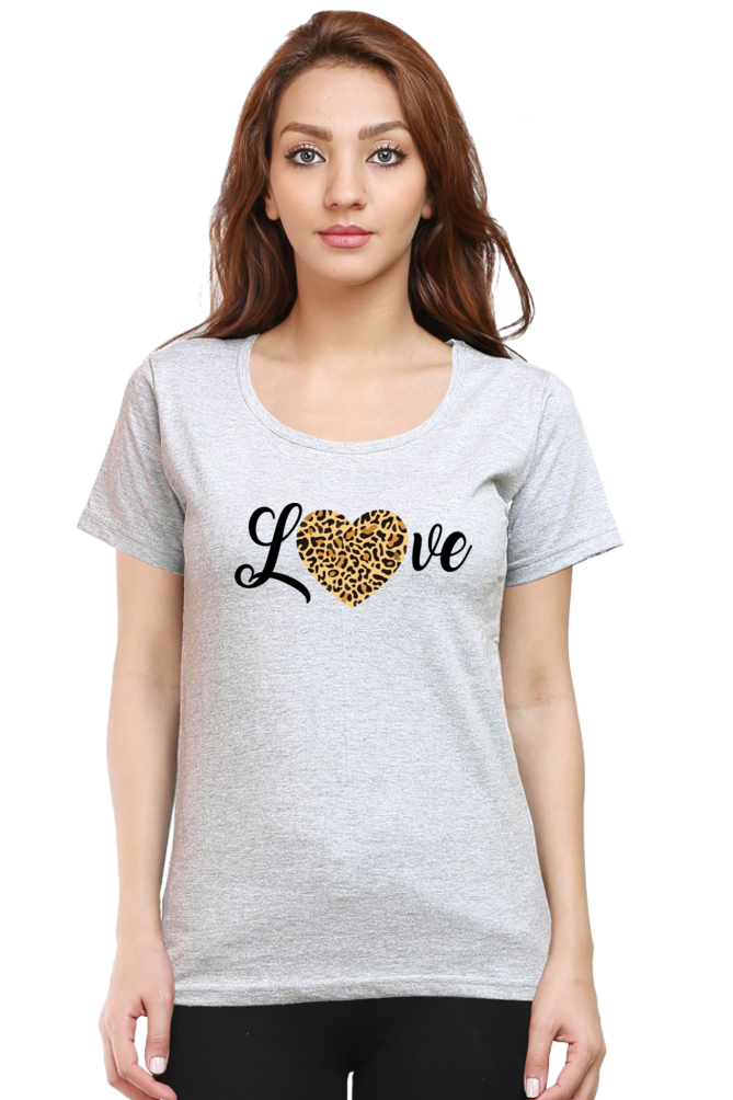 Love Leopard Heart Print Cotton Regular Fit T-Shirt for Women