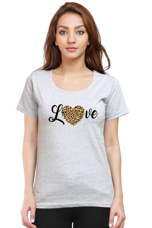 Love Leopard Heart Print Cotton Regular Fit T-Shirt for Women