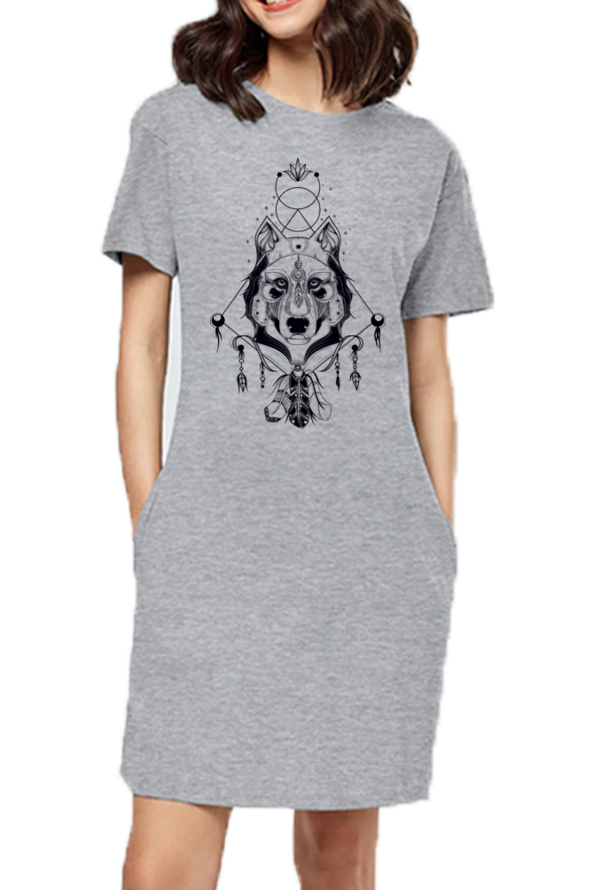 White Wolf Dreamcatcher T-Shirt Dress - A Comfortable and Artistic Piece