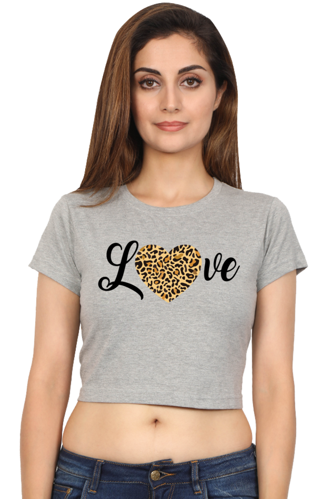 Love Leopard Heart Print Cotton Crop Top for Women