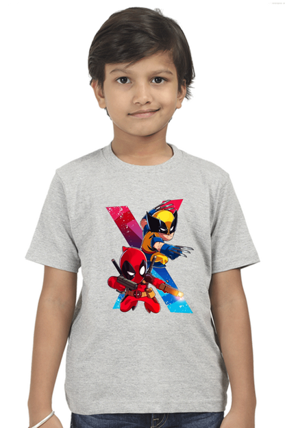 Kids Deadpool and Wolverine Action Print Half Sleeve T-Shirt