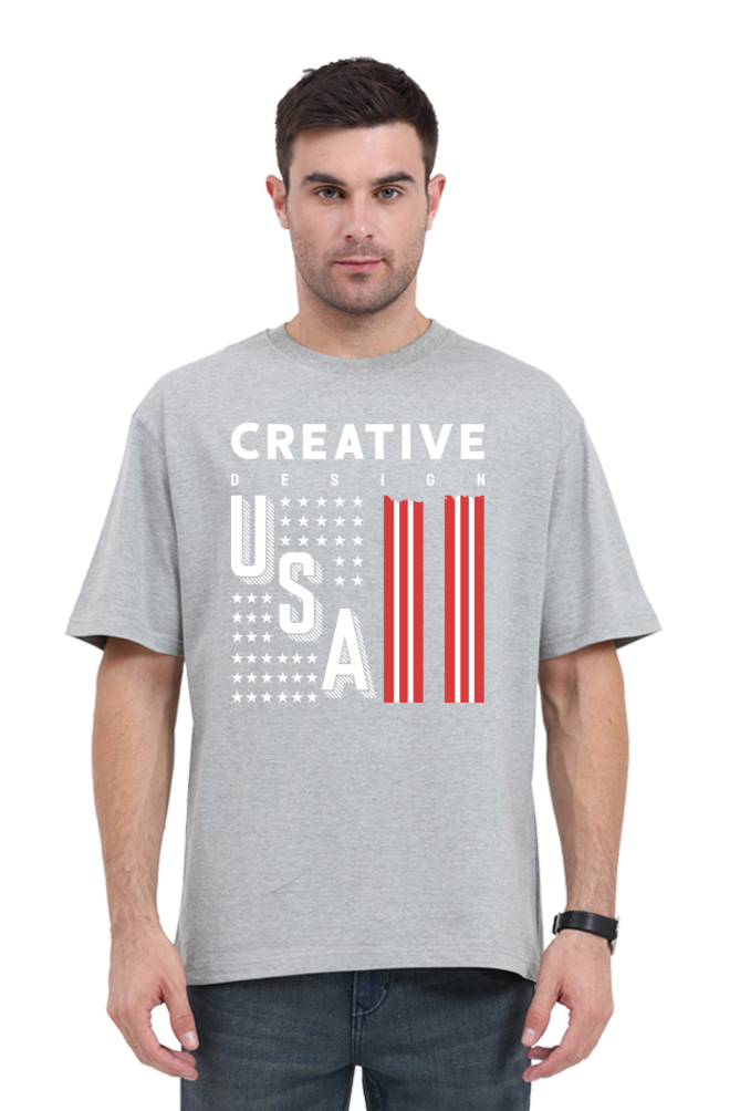 Creative Design Men’s Oversized Cotton T-Shirt with USA Print