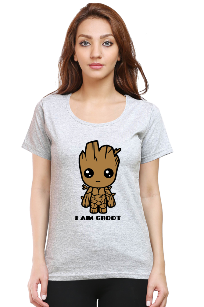 Groot Print Cotton Regular Fit T-Shirt for Women - I am Groot