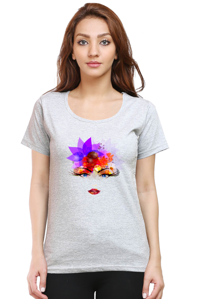 Colorful Feminine Face Print Cotton T-Shirt for Women