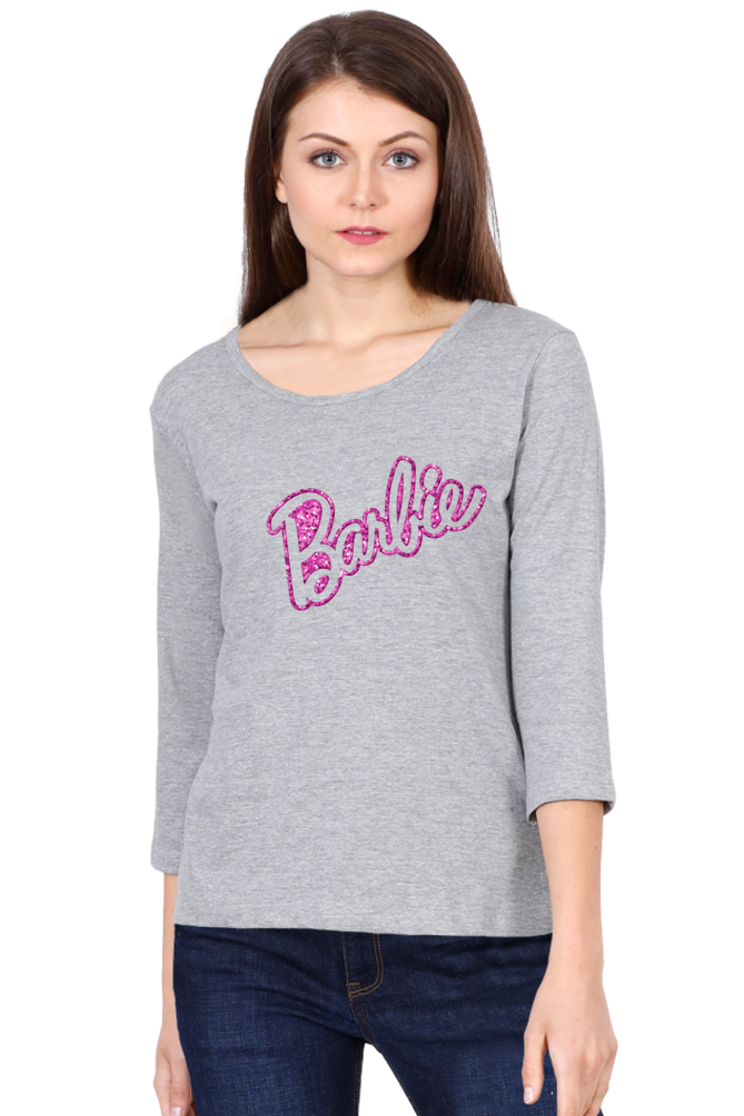 Barbie Logo Pink Cotton Full Sleeve T-Shirt for Women