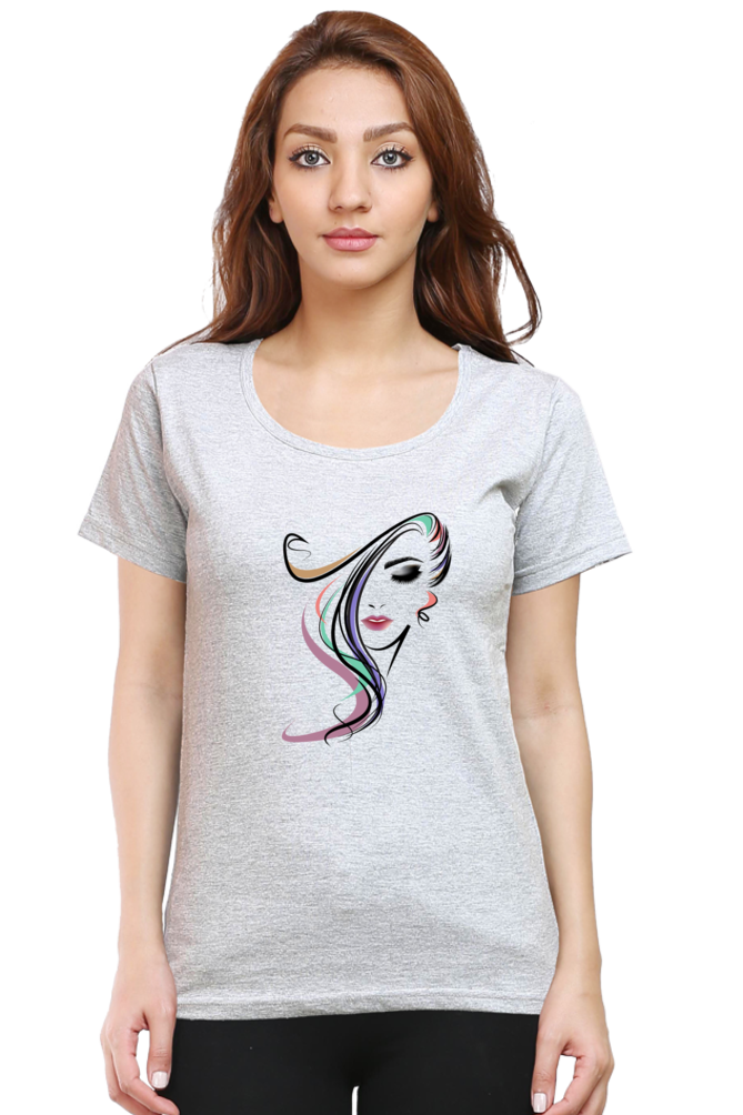 Abstract Feminine Face Print Cotton Half Sleeved T-Shirt for Women