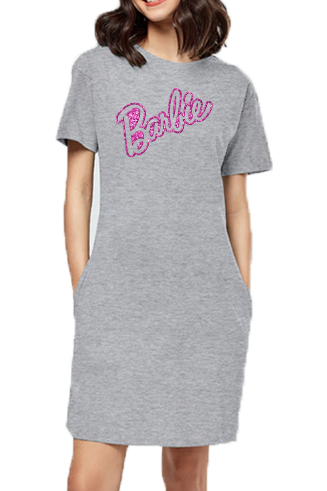 Barbie Logo Pink Cotton T-Shirt Dress for Women