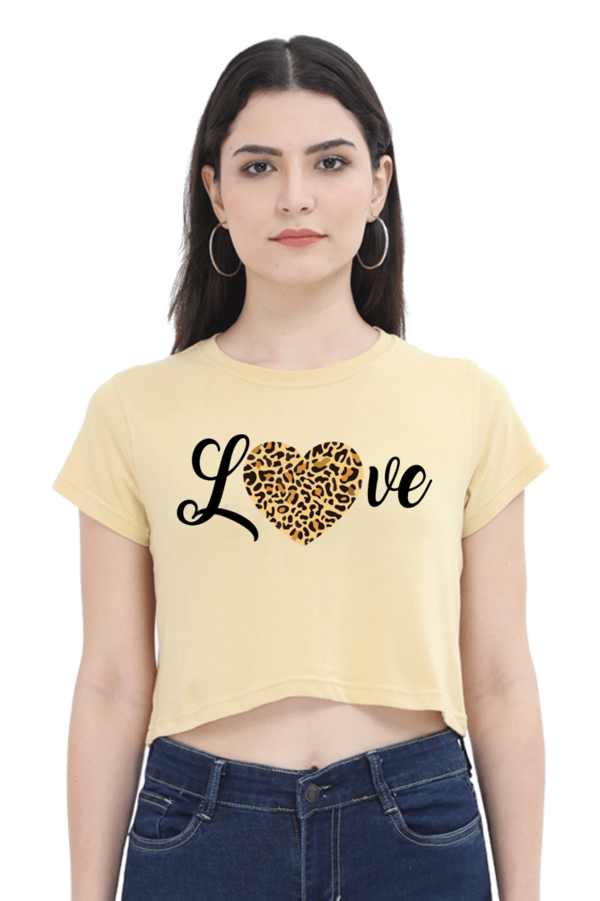 Love Leopard Heart Print Cotton Crop Top for Women