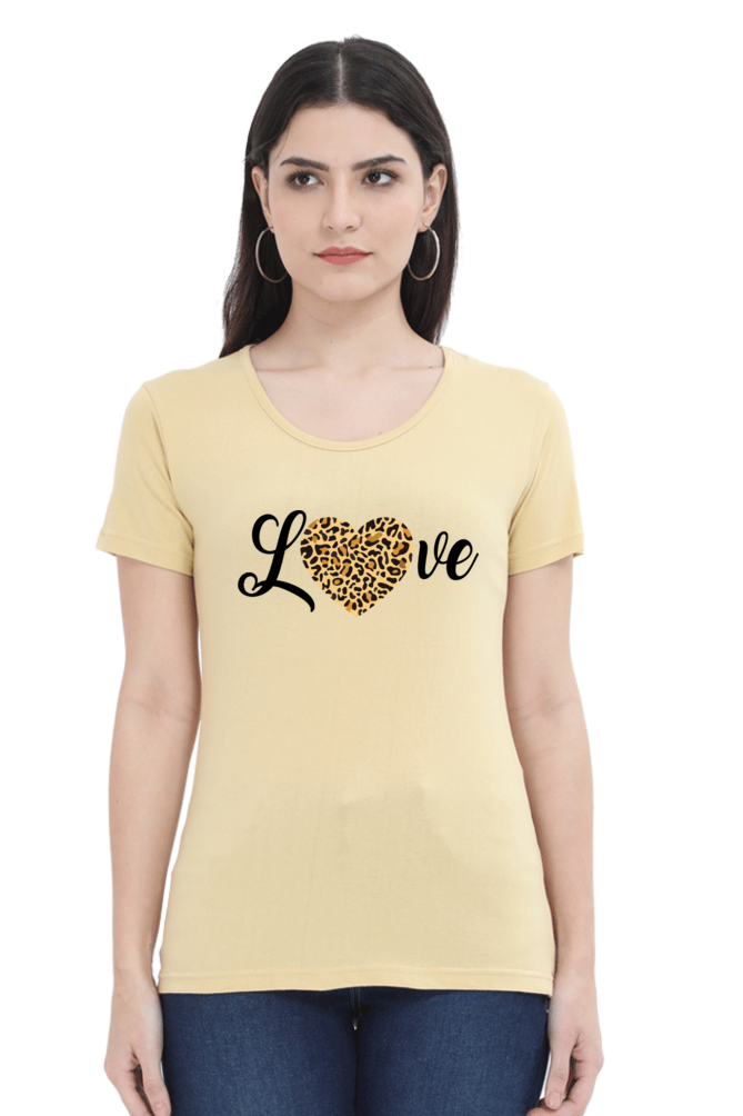 Love Leopard Heart Print Cotton Regular Fit T-Shirt for Women