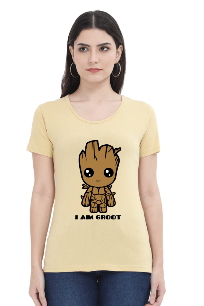 Groot Print Cotton Regular Fit T-Shirt for Women - I am Groot