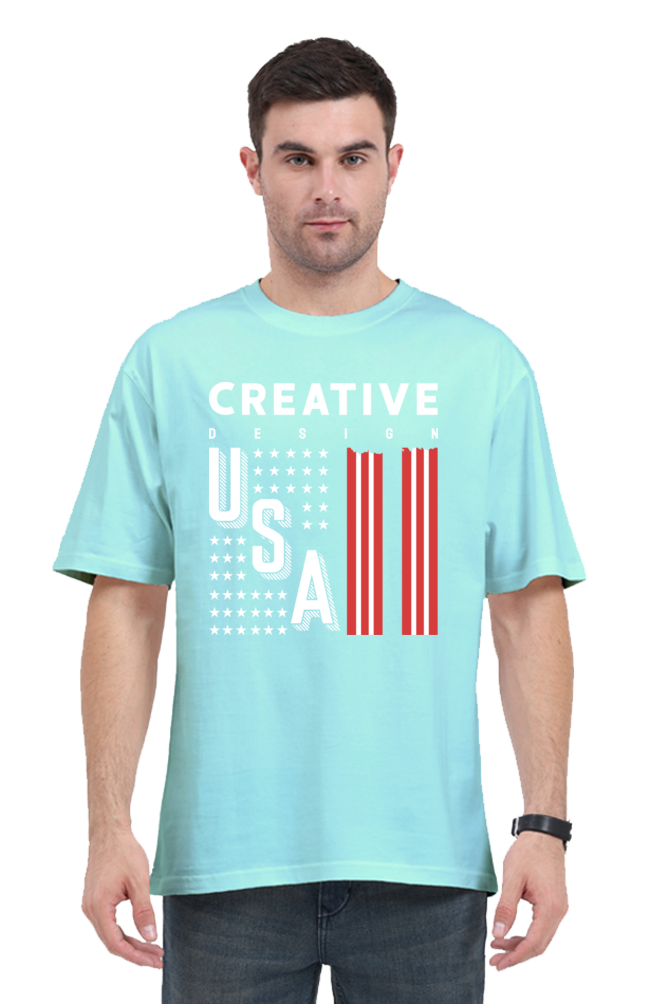 Creative Design Men’s Oversized Cotton T-Shirt with USA Print