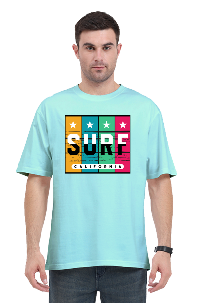 Surf California Men’s Oversized Cotton T-Shirt with Rainbow Print