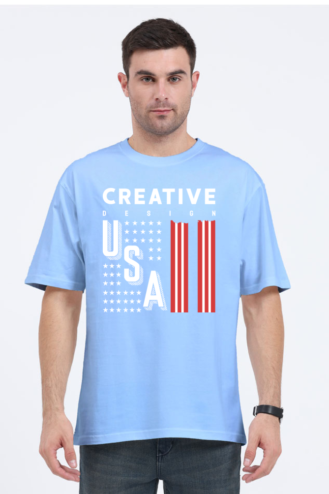 Creative Design Men’s Oversized Cotton T-Shirt with USA Print