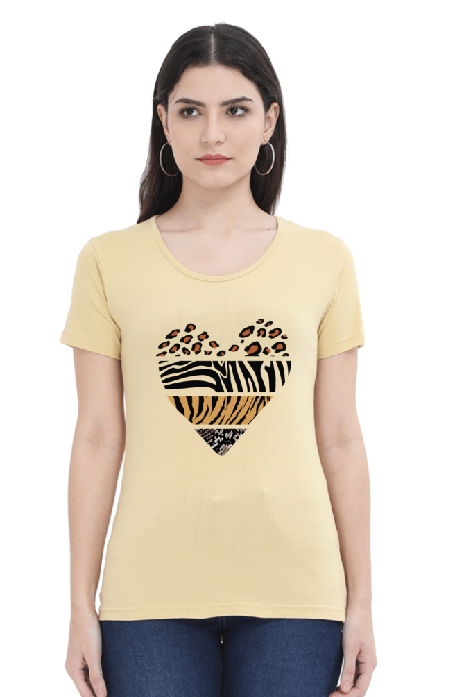 Wild Heart: Animal Print Cotton T-Shirt for Women