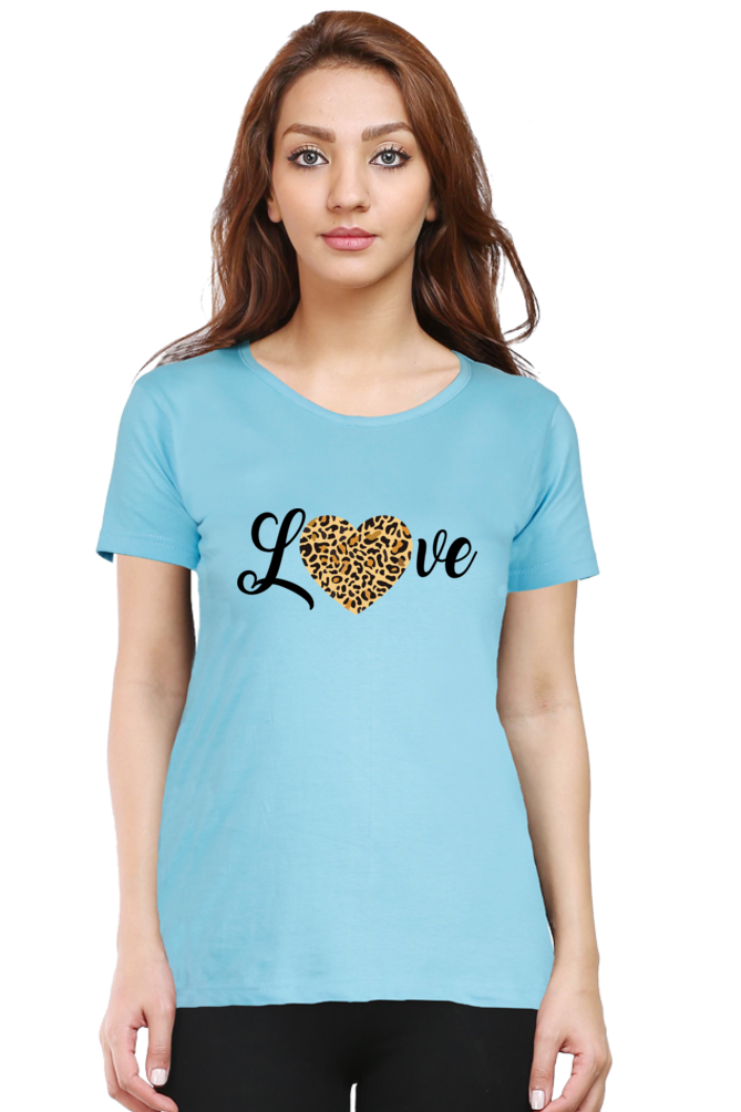 Love Leopard Heart Print Cotton Regular Fit T-Shirt for Women