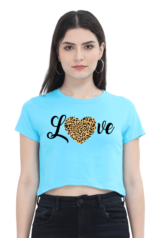 Love Leopard Heart Print Cotton Crop Top for Women