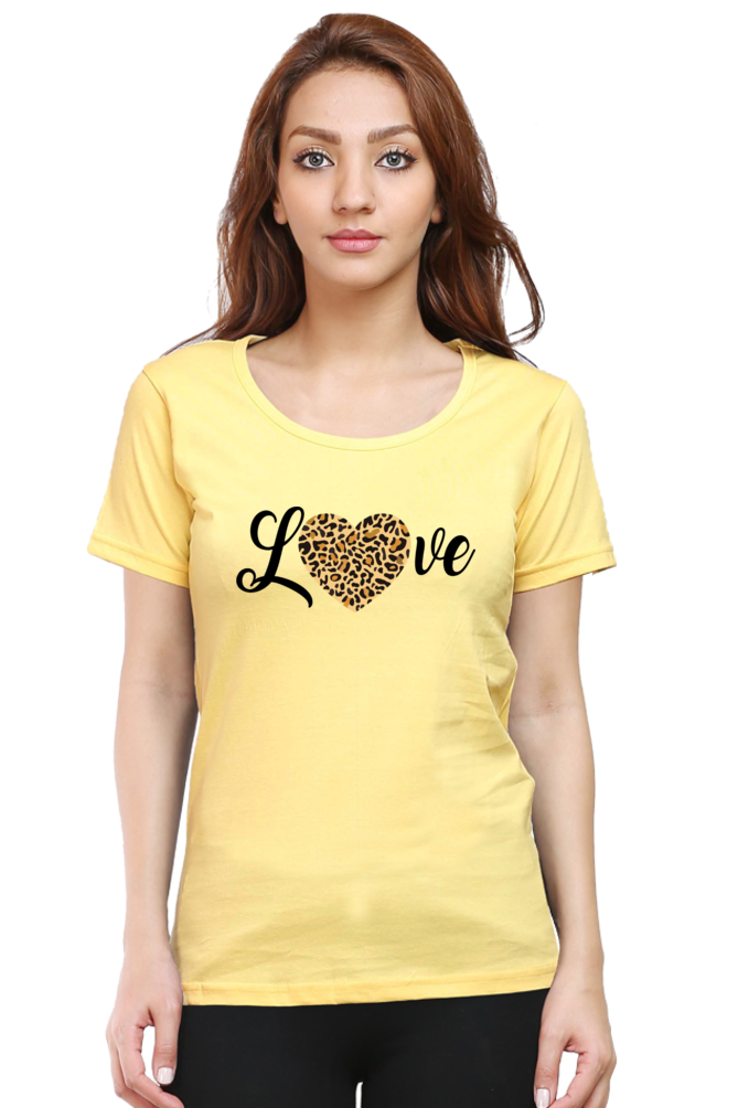 Love Leopard Heart Print Cotton Regular Fit T-Shirt for Women