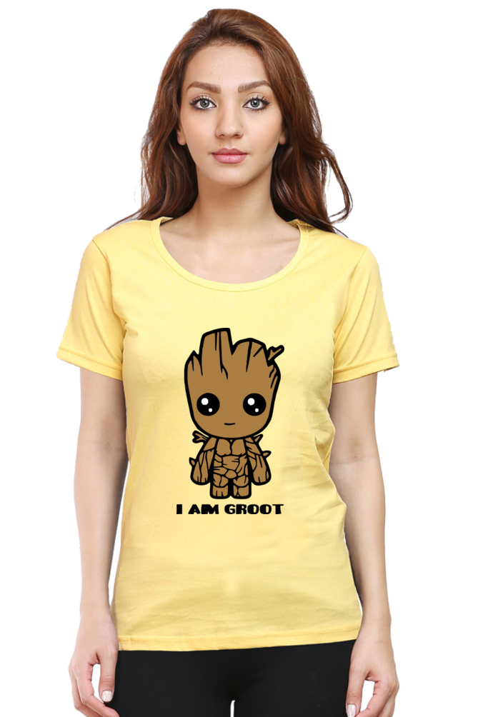 Groot Print Cotton Regular Fit T-Shirt for Women - I am Groot