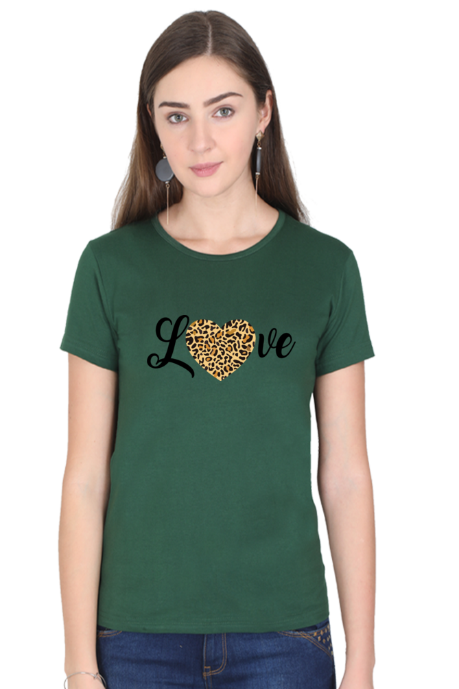 Love Leopard Heart Print Cotton Regular Fit T-Shirt for Women