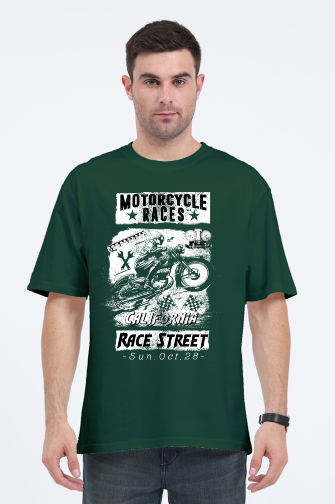 Men’s Oversized T-Shirt with Motorcycle Races Print