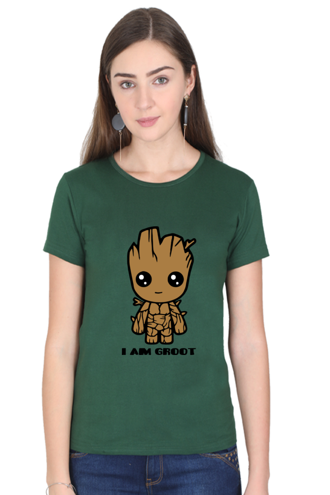 Groot Print Cotton Regular Fit T-Shirt for Women - I am Groot