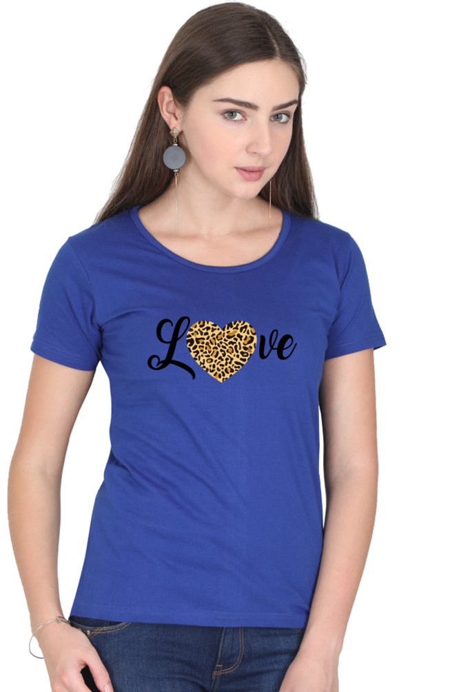 Love Leopard Heart Print Cotton Regular Fit T-Shirt for Women