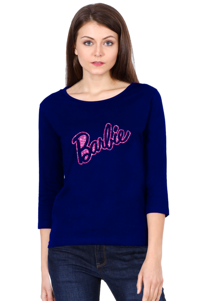 Barbie Logo Pink Cotton Full Sleeve T-Shirt for Women