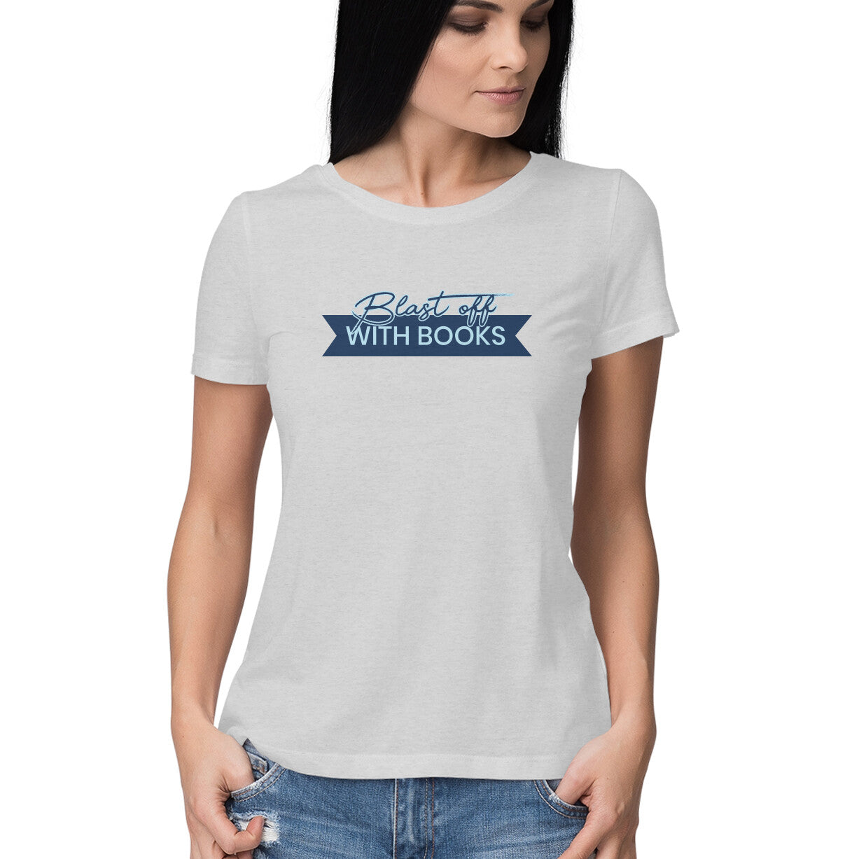 Blast Off with Books Bookwork T-Shirt for Women