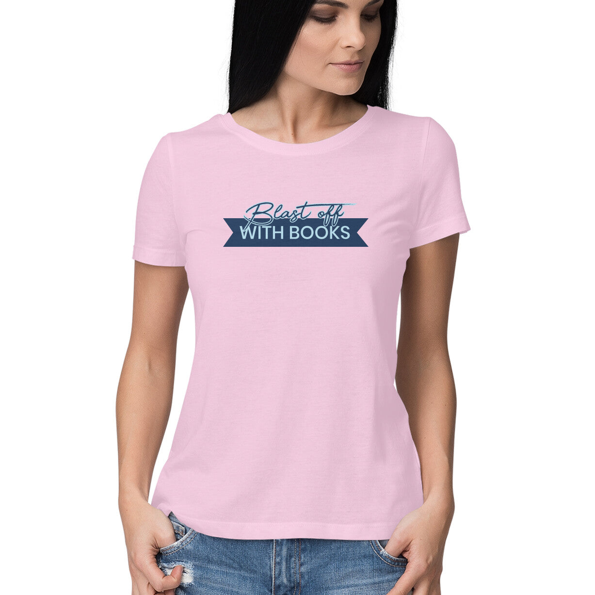 Blast Off with Books Bookwork T-Shirt for Women