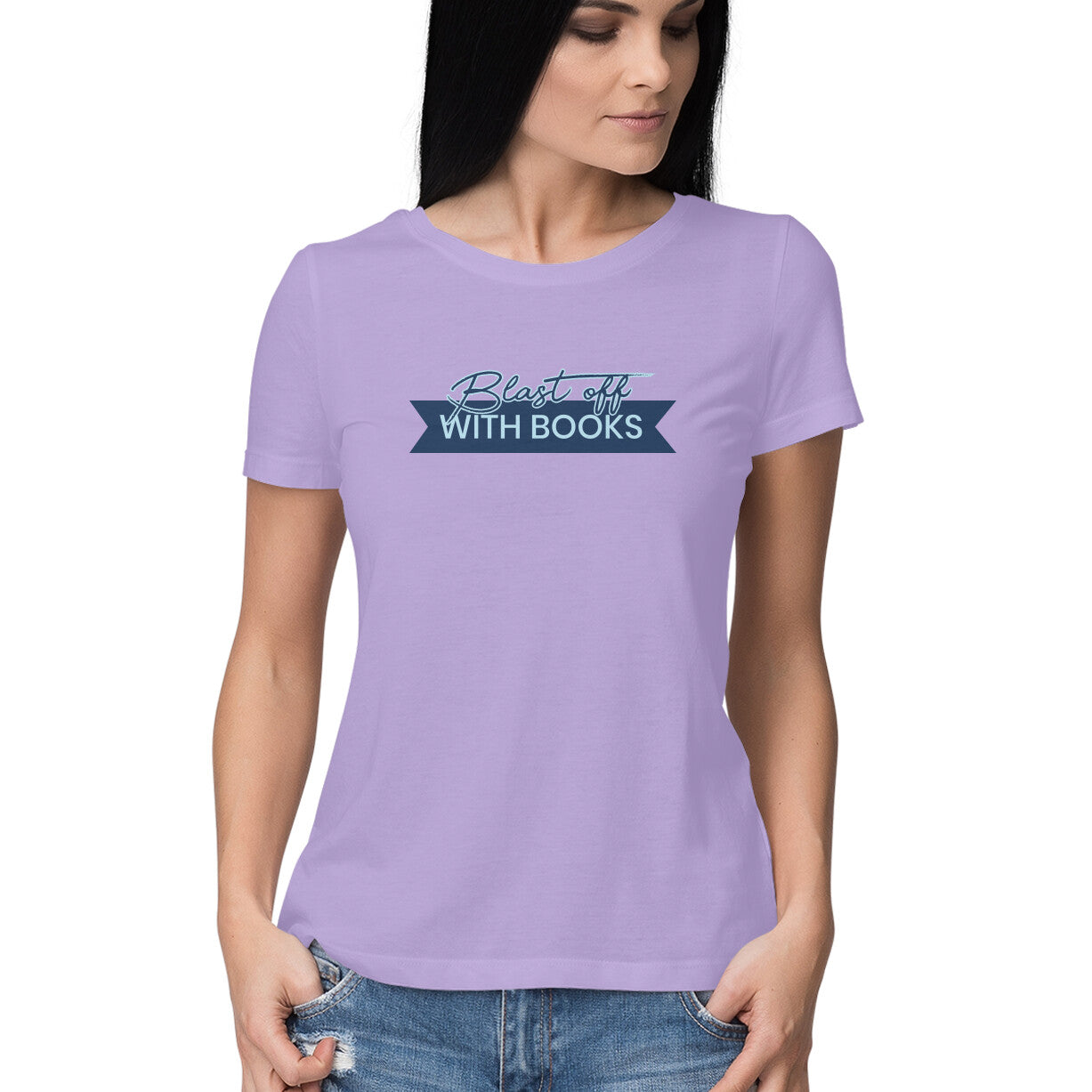 Blast Off with Books Bookwork T-Shirt for Women