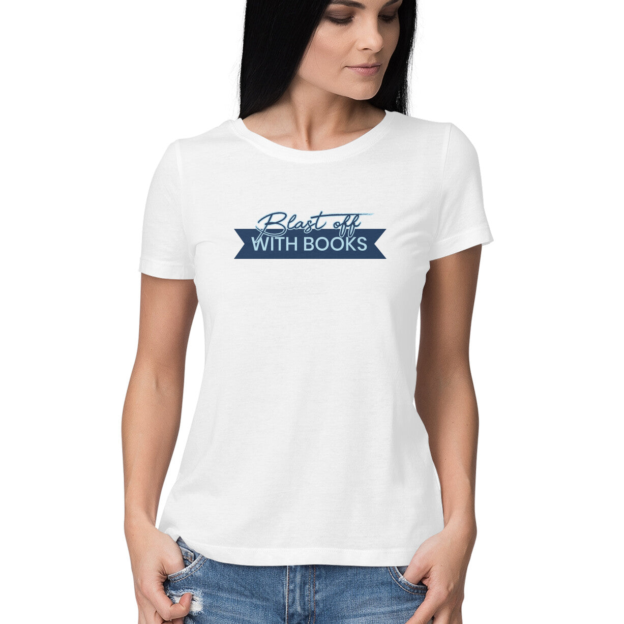 Blast Off with Books Bookwork T-Shirt for Women