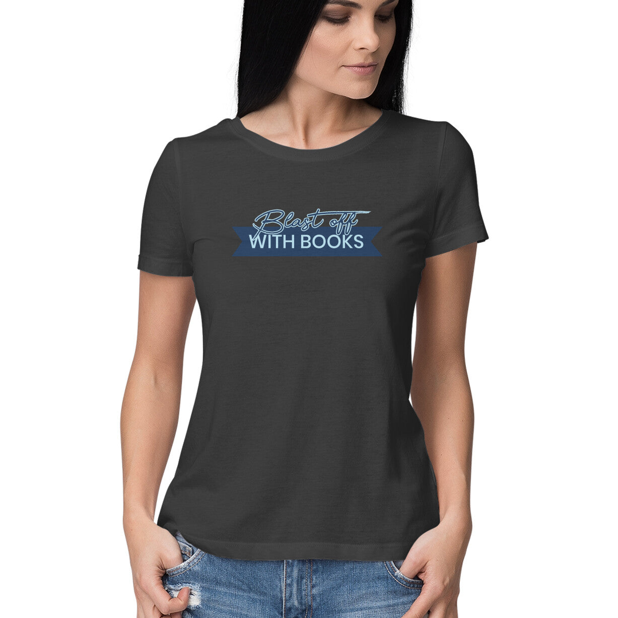 Blast Off with Books Bookwork T-Shirt for Women